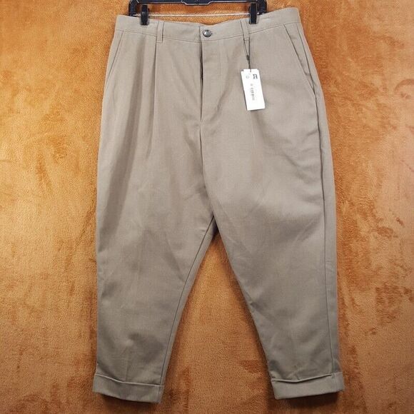 AMI PARIS Mens Pants XL Tan Pleated Tapered Crop Cuff Ankle CARROT Trouser $405 - Picture 2 of 12